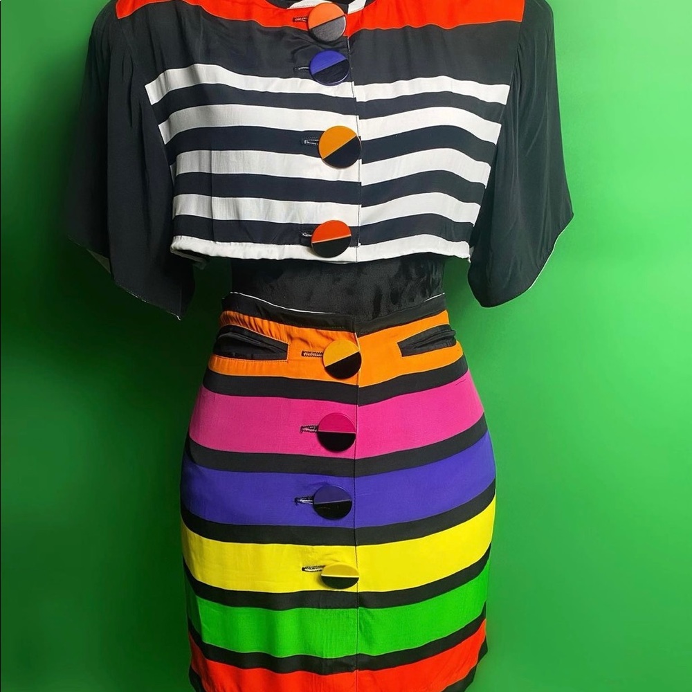 Vintage colorful reworked upcycled skirt set size small